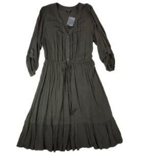 Torrid Button-Front Gauze Skater‎ Dress Size 00 (10) Olive Green LS NWT Boho